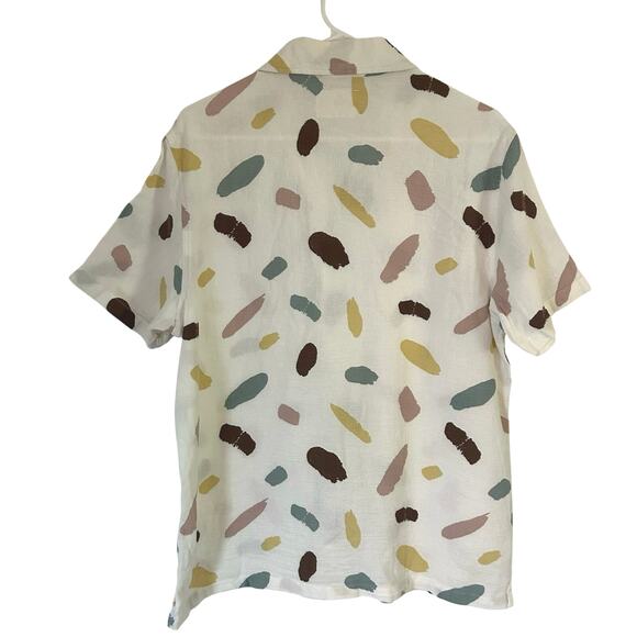 Folk Men's Button Up Textured Contour Cotton Short Sleeve Top M Medium New - Picture 6 of 8